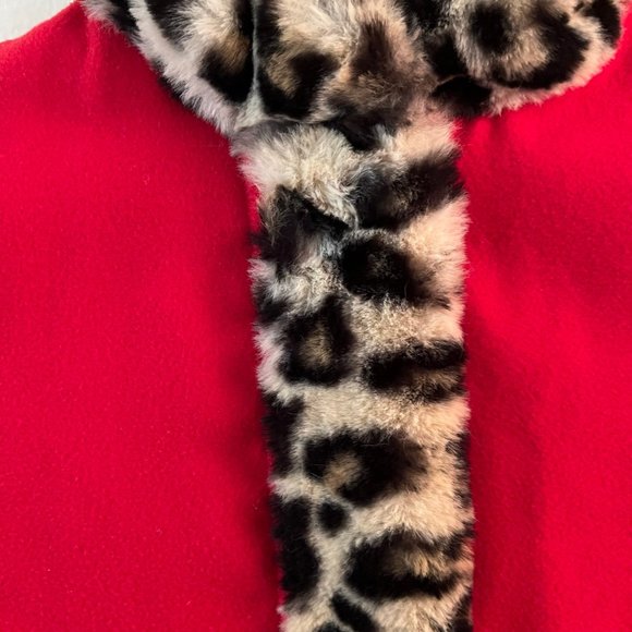 London Fog Girls Red and Faux Leopard Fur Coat. Size 5/6 - Picture 4 of 6